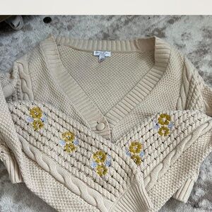 Current Air Beige Cardigan with Yellow Floral Embroidery
